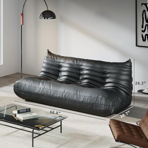 Comfy Lazy Floor Sofa Couch,Soft Armless Chair,Faux Leather Lounge Chair,Corner Relax Sofa Couch for Living Room Bedroom,Salon Office,Adults(Black+3 Seat