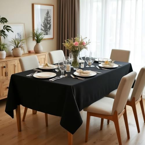 sancua Rectangle Tablecloth - 60 x 84 Inch - Stain and Wrinkle Resistant Washable Polyester Table Cloth, Decorative Fabric Table Cover for Dining Tables, Buffet Parties and Camping, Black