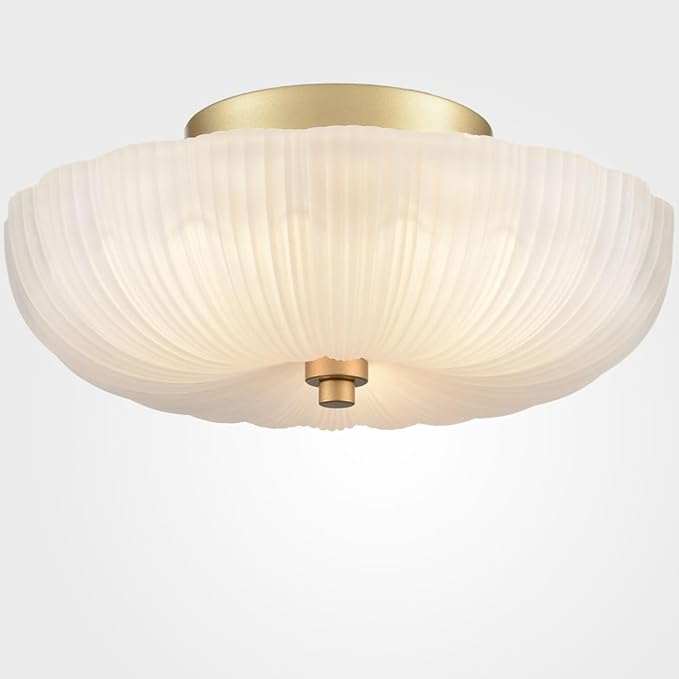 DIRYZON 12 Inch Semi Flush Mount Ceiling Light,Modern Ceiling Lights,3-Light Brass Ceiling Light with Sanding Glass for Hallway Kitchen Living Room Bedroom
