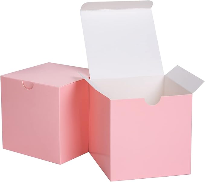 GEFTOL Small Pink Gift Box 50 Pack 4x4x4 inches Fold Box Easy Assemble Paper Gift Box Bridesmaids Proposal Box for Bridal Birthday Party Christmas