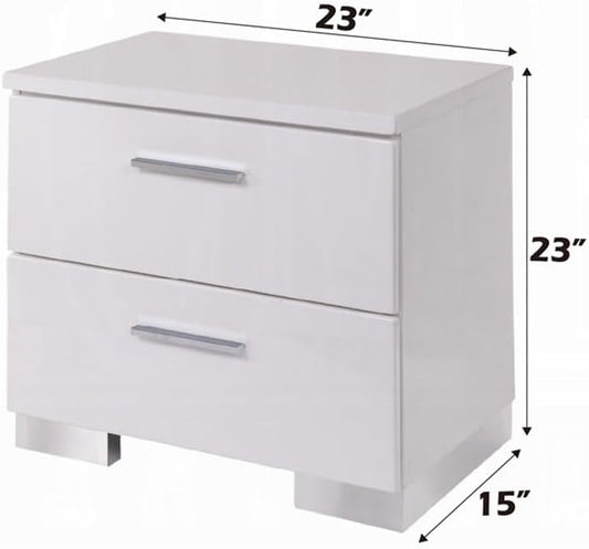 2 Drawers Nightstand with Chrome Legs, White,for Small Spaces