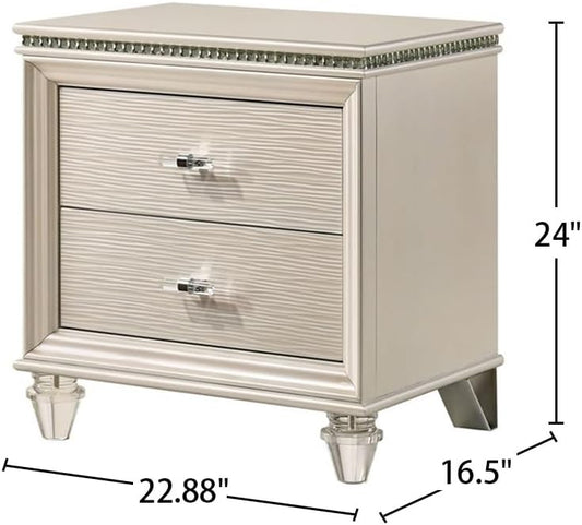 2 Drawers Nightstand with Acrylic Legs, Pearl White,for Small Spaces