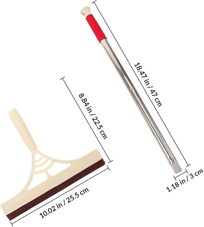 Multifunction Floor and Window Squeegee Broom with Long Handle, Dry and Wet Glass Cleaner Scraper for Shower, Tile, Car Windows, Khaki