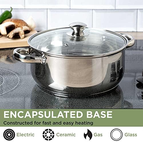 Ecolution Stainless Steel Stock Pot, Encapsulated Induction Ready Cooking Pot with Glass Lid, Oven Safe, Dishwasher Safe Soup Pot, 5-Quart