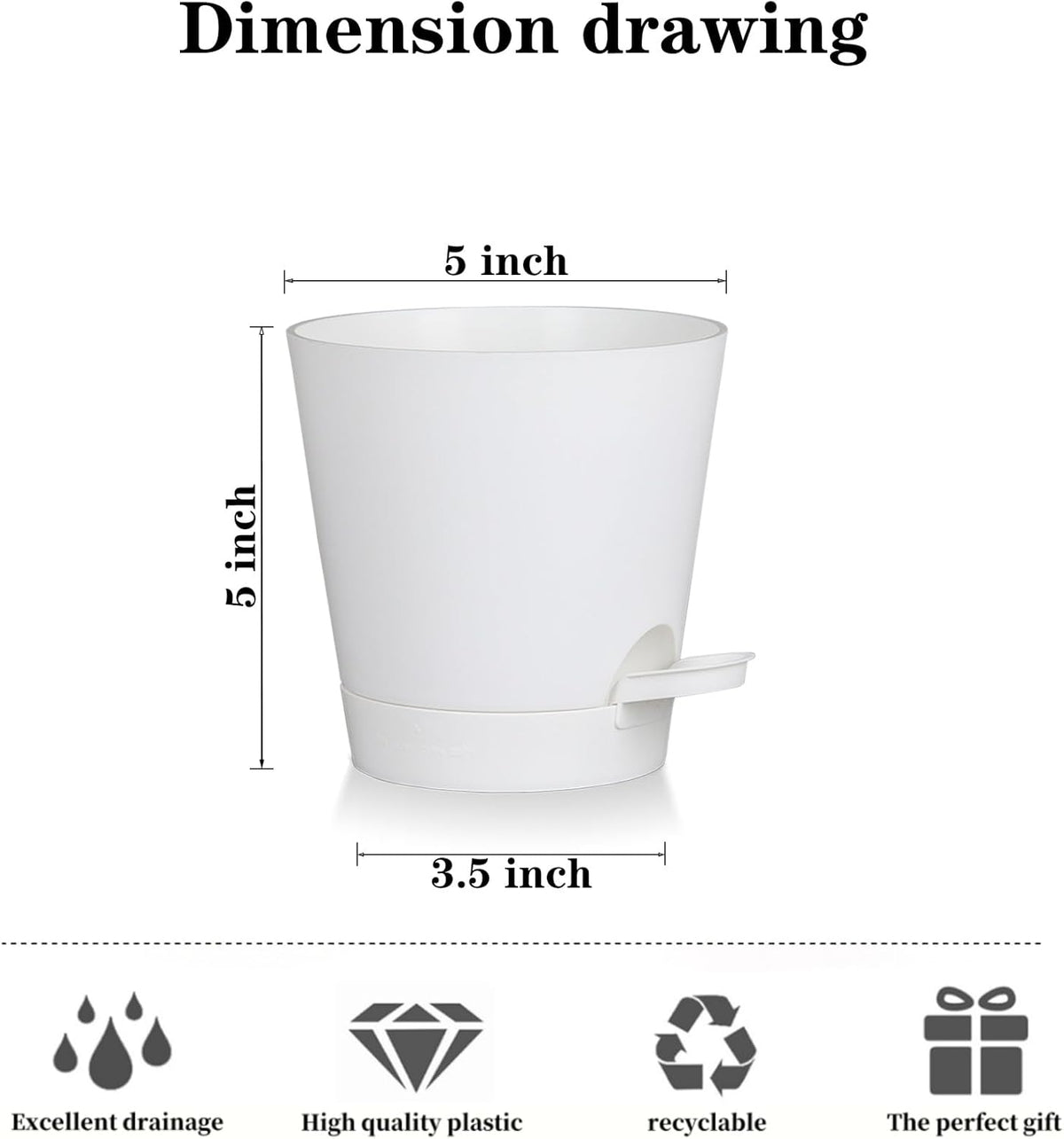 5 Pack 5 inch Self-Watering Pots, African Violets Planter with Drainage Holes and Reservoir, White Plastic Planter for Indoor Outdoor Plants Flowers and Houseplants White, 5 inch 5 pcs