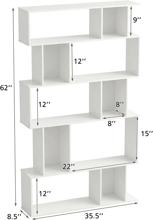 5-Tier Geometric Bookshelf w/Anti-tip Kit & 5 Closed-Back Cubbies