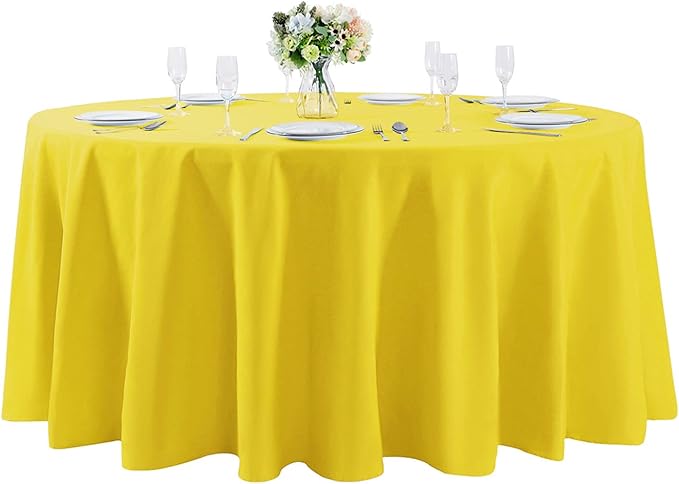 132 inch Round Tablecloth Washable Polyester Table Cloth Decorative Table Cover for Wedding Party Dining Banquet(132 inch, Yellow)