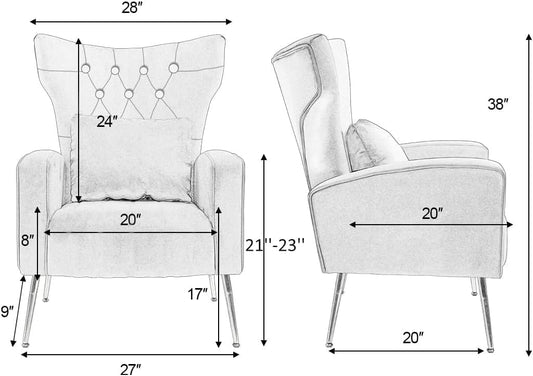 ZJhome Button-Tufted Velvet Accent Chairs, WingBack Living Room Chair Armchair with Lumbar Pillow, Bedroom Chairs Arm Chair with Golden Legs, Red