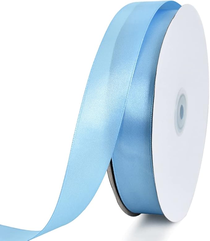 TONIFUL 1 Inch x 100yds Sky Blue Satin Ribbon, Thin Solid Color Satin Ribbon for Gift Wrapping, Crafts, Hair Bows Making, Wedding Party Decoration, Invitation Cards, Floral Bouquets
