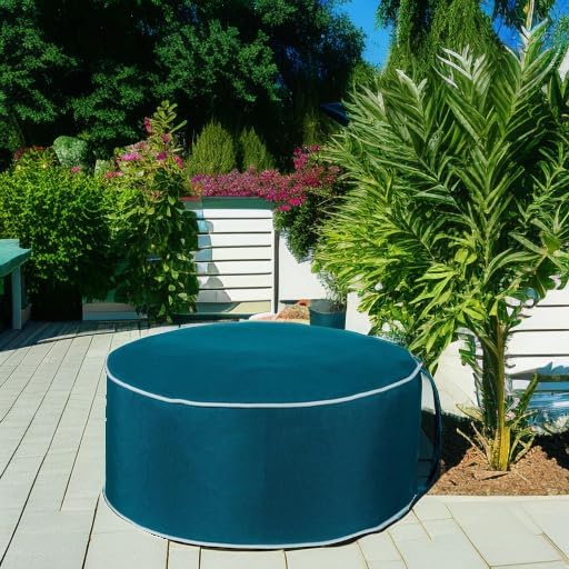 QILLOWAY Inflatable Outdoor Ottoman for Patio, Waterproof Round Pouf, Inflatable Foot Rest, Outdoor Footstool for Poolside, Garden,Camping,Peacock Blue