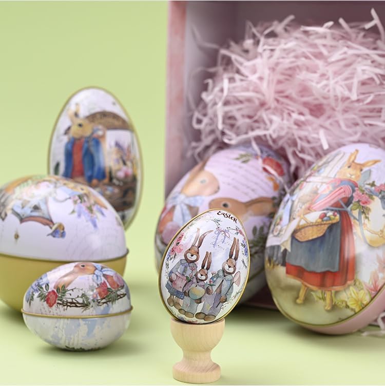Small Easter Egg Shaped Tin - 2.5" Pocket-Sized Bunny Metal Egg, Mini Portable Pill & Trinket Case, Adorable Easter Party Favor