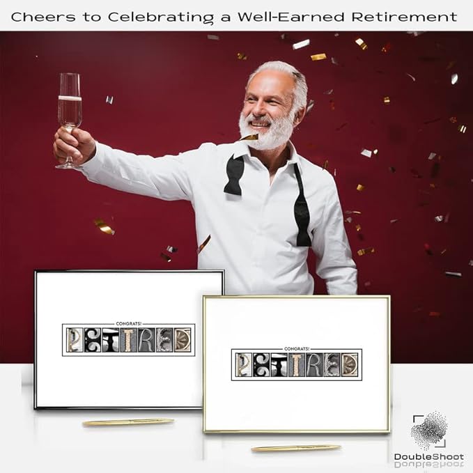 Framed Retirement Decorations Guest Book for Men 12"x16" Black Frame, Party Decor - including Gold Pen & Acrylic Glass - Happy Retirement Card Centerpieces, Retired Party Decor Gifts for Him