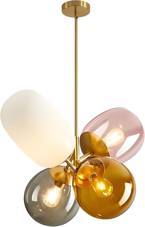 KCO Lighting Modern Colorful Pendant Light Gold Globe Pendant Lighting Stained Glass Balloon Chandelier Light Fixture Colored Glass Pendant Lights Kitchen Island for Kids Room