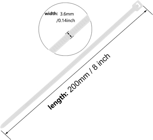 8 Inch White Zip Tie 1000 PCS, 40 Lbs - Small to Medium Zip Tie, Nylon PA66 UV Resistant Cable Tie Heavy Duty for Indoor and Outdoor Use - Ideal for bundling and securing objects