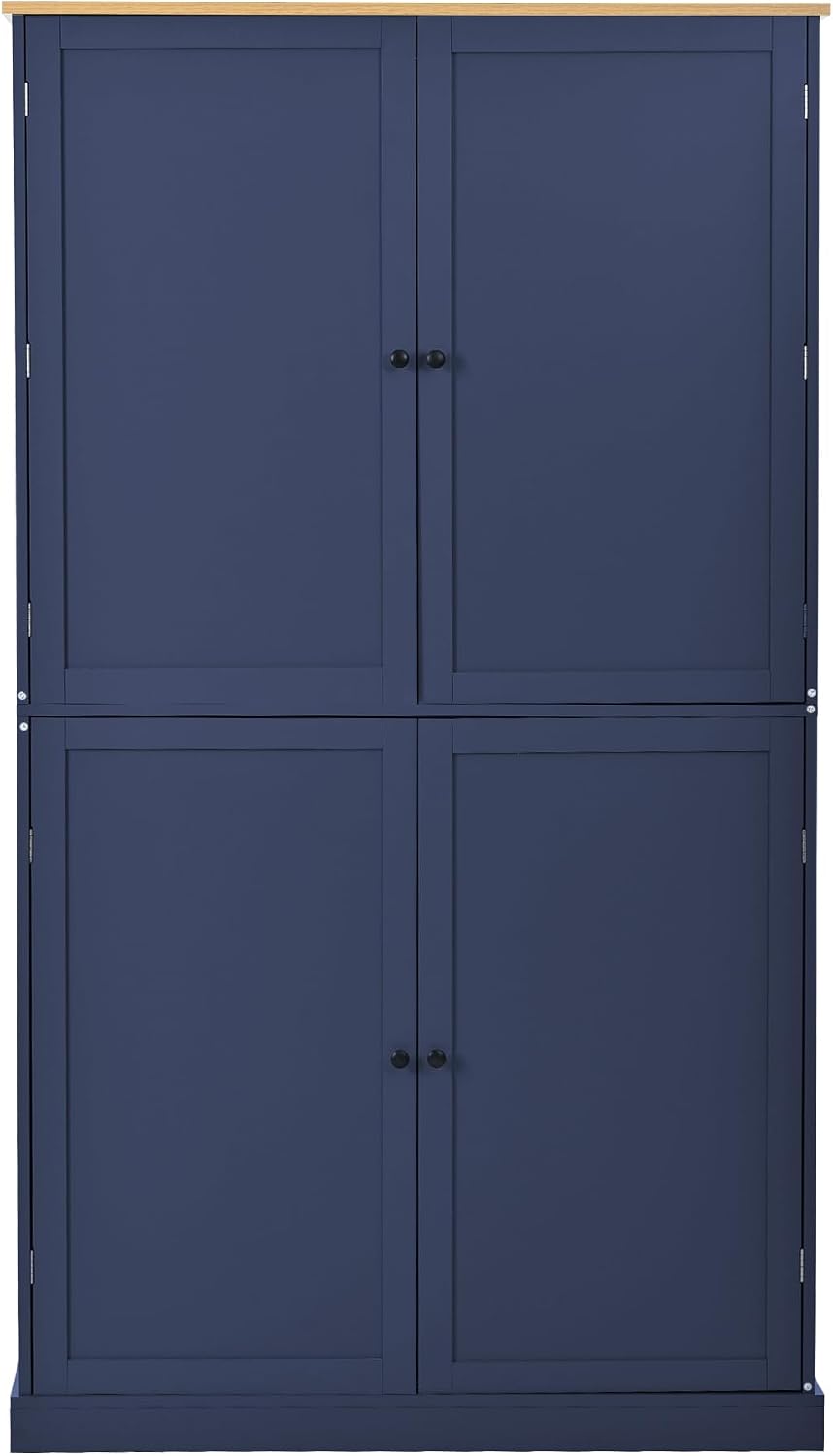 LUMISOL 71" Tall Kitchen Pantry Storage Cabinet with Doors and Shelves, Wood Farmhouse Freestanding Storage Cabinets with Drawers and Adjustable Shelves for Kitchen Storage, Blue
