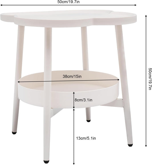 2 Tier Round Side Table, End Table with Storage Shelf, Small Round Nightstand for Living Room, Sofa Coffee Table, End Tables Indoor Outdoor for Small Spaces Bedroom Balcony Office