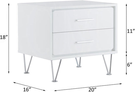 2 Drawers Nightstand with Metal Legs ,for Small Spaces