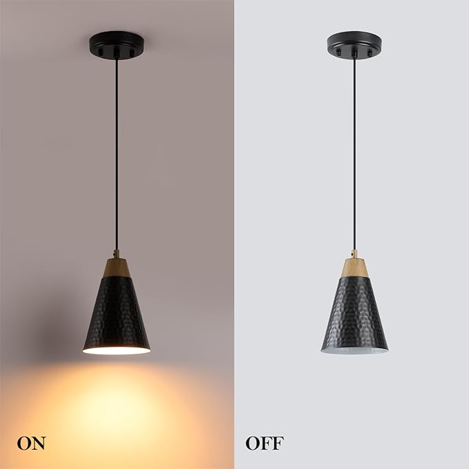 Dijiahua Black Kitchen Pendant Lighting Over Island 3 Pack,Small Modern Farmhouse Chandeliers with Hammered Metal Cone Shade,Mini Industrial Adjustable Cord Hanging Ceiling Lamp Fixtures Over Sink