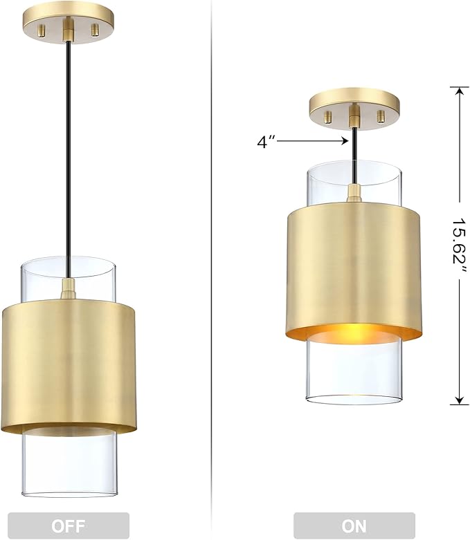1 Light 3 Pack Hanging Indoor Kitchen Island Pendant Light 6" Drum Glass Shade Pendant Ceiling Light Fixtures Modern Farmhouse Dinning Over Sink (Gold Finish)