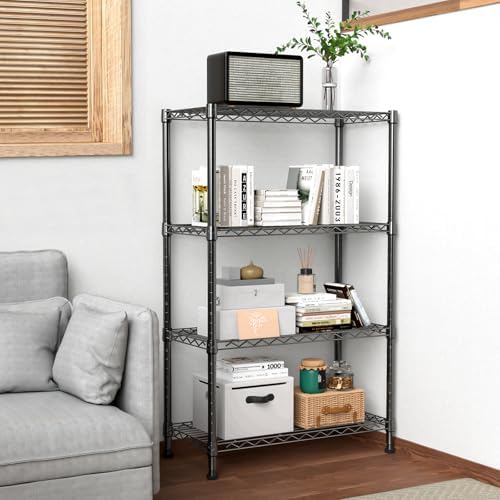 M MZG 1000 lbs Storage Shelving Steel Heavy Duty 4-Tier Utility Shelving Unit Steel Organizer Wire Rack for Home,Kitchen,Office (13.7" D x 29.5" W x 47.2" H)