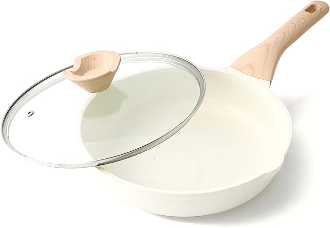 Ceramic Non Stick Frying Pans Skillet with Lid, 9.5 Inch Ceramic Frying Pan Nonstick for Cooking Non Toxic, Healthy Induction Cookware, Heat Resistant Handle, PFOA & PFAS Free
