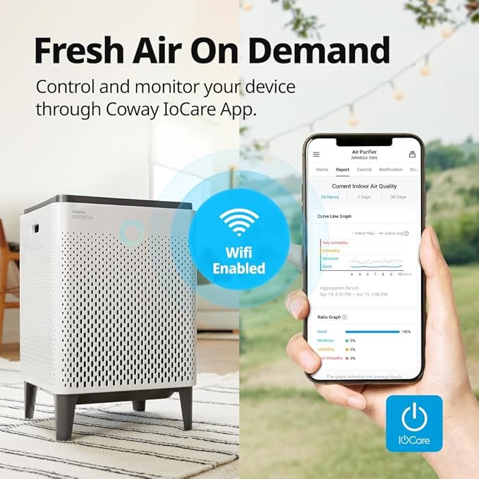 Coway Airmega 300S App-Enabled Smart Air Purifier (Covers 1,256 sq. ft.), True HEPA Air Purifier with Smart Technology, Compatible with Amazon Alexa