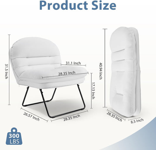 DUMOS Comfy Saucer Chair, Small Foldable Floor Chair, PU Leather | Adjustable Back Support, Bedroom, Living Room, Dorm Gaming, Small Spaces Apartment, Adults, Creamy White