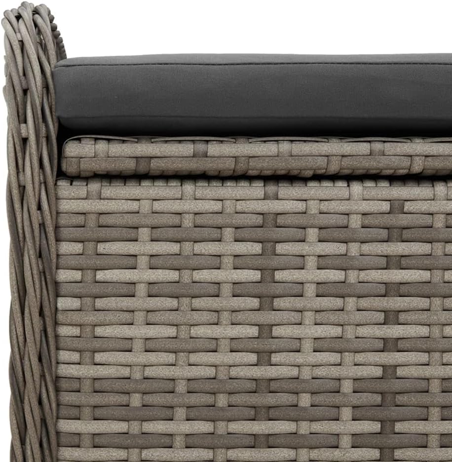 Storage Bench Grey PE Rattan Outdoor Seating with Hidden Storage Box and Cushion, 45.3 x 20.1 x 20.5 Inch Powder-Coated Steel Frame Furniture for Garden and Patio