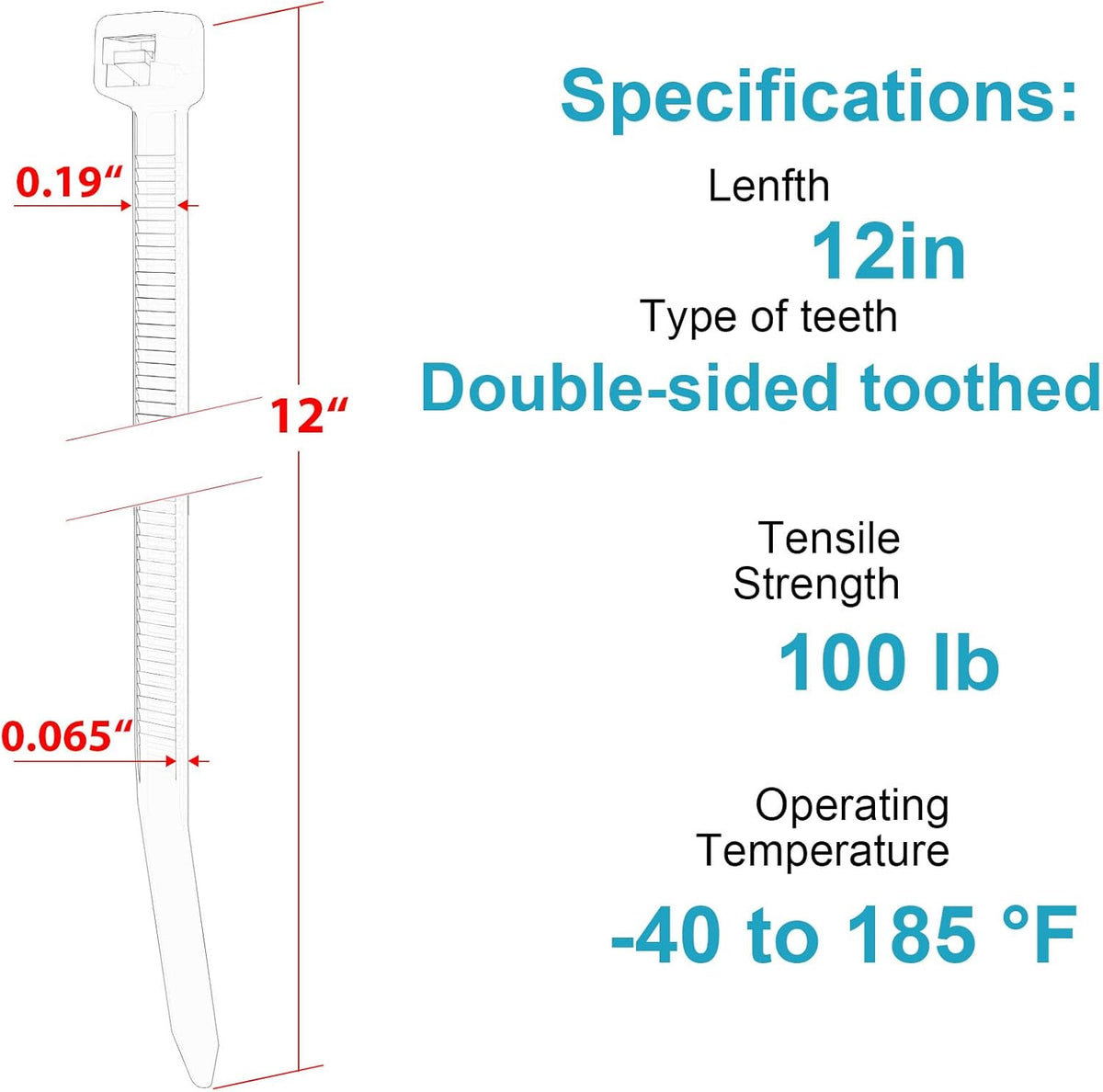 12 Inch Zip Ties Double Sided Toothed,100 LBS Tensile Strength Heavy Duty Cable Wire Ties With Self-Locking Adjustable More Durable Nylon Tie Wraps for Indoor Outdoor(100 Pack)