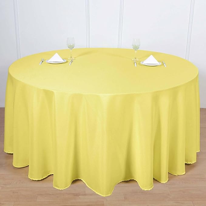 Efavormart Round Tablecloth, 120 Inch Stain & Wrinkle Resistant Washable Table Cloth, Decorative Polyester Fabric Table Cover for Banquet, Wedding, Dining - Yellow