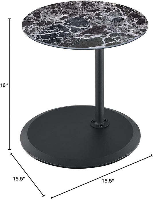 Small Drink Table,Height Adjustable Pedestal Table, Martini Tables, Side End Tables with Round Marble Top,Increase Size and Weighted Base for Small Spaces Living Room,Bedroom - Black