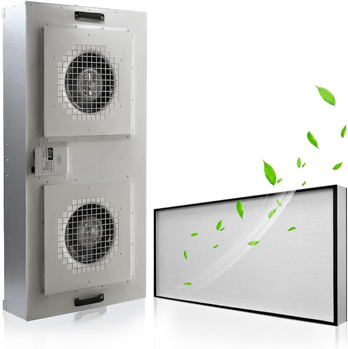 HEPA H14-Filter Laminar Flow Hood Updated FanFilter Unit(Include HEPA Filter)100/ISO Class 5 Cleanroom/Laboratory/Cleanroom/Mushroom Room, Laminar Air Flow Hood(46.2"x22.6"110V,Dual machine)