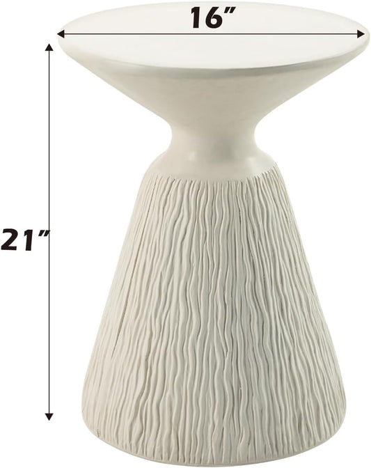 φ16 Natural White Finish Fiber Concrete Accent Table, Round Side Table for Living Room, Engineered Stone Pedestal End Table for Bedroom Small Space, No Assembly Request - White