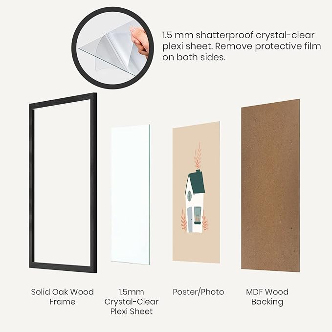 Opposite Wall - 11x17 in - Black Solid Oak Wood Picture Frame - Lightweight, Versatile & Shatterproof - Wall Hanging Poster or Photo Frame - Wall Decor for Office, Gallery & Home - 2 Pack