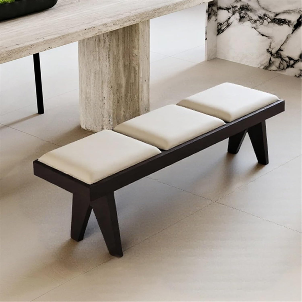 Modern Retro Wooden Upholstered Dining Table Cloakroom Shoe-Changing Stool Bedroom Bed-end Entryway(Large)