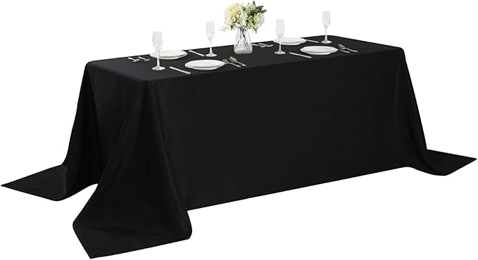 Rectangle Tablecloth 90x156 inch Washable Polyester Fabric Table Cloth for Wedding Party Dining Banquet Decoration(90x156, Black)