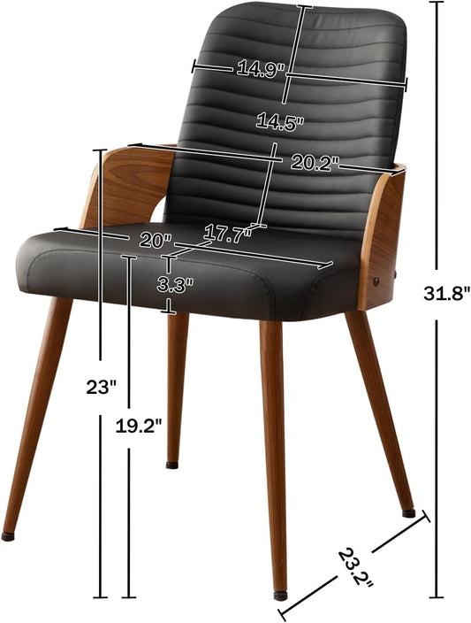 Dining Room Chairs,Mid Century Modern Kitchen Chairs,Upholstered Faux Leather Accent Chairs,Metal Legs Wooden Desk Chairs,Armless and No Wheels for Kitchen Dining Living Room,Black,1PCS