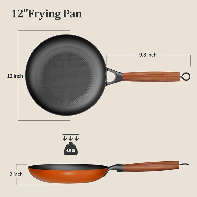 YUTANN Nonstick Frying Pan 12 inch, Ceramic Cast Iron Skillet, Lightweight Pre-seasoned Cast Iron Pan with Detachable Handle, Dishwasher & Oven Safe, Free of PFAS and PFOA