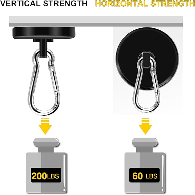 DIYMAG Black Magnetic Hooks,200LBS Strong Heavy Duty Neodymium Magnet Hooks ,Strong Magnetic Hooks for Hanging at Home, Office Locker, Workplace, Refrigerator, Cruise Ship or Travel, 4 Pack