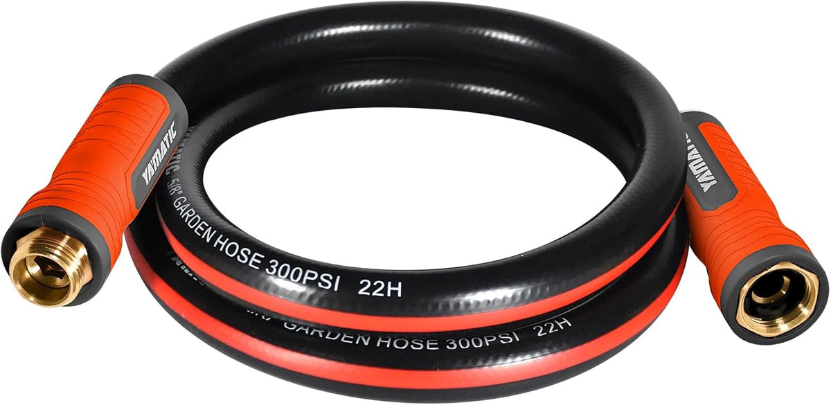 YAMATIC Short Garden Hose 3ft, 5/8" Leader Hose with Swivel Handle, Small Water Hose Extension, Solid Brass 3/4" Connection Fittings, Leak Proof for Reel, Gardening, Agriculture, Car Wash, Lawn