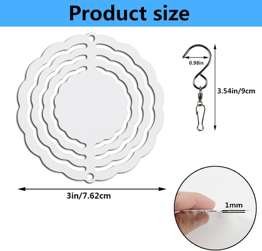 10 pcs Sublimation Wind Spinner Blanks 3 Inch Round 3D Aluminum Sublimation Blanks Wind Spinners Bulk Hanging Wind Spinners DIY Crafts Sublimation Ornaments