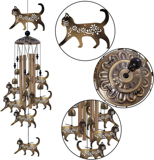 Outdoor Cats Wind Chimes Gifts for Mom - Bronze Memorial Wind Bells, Mobile Sympathy Wind Catcher, Romantic Cat Decor, 7 Cats Windchimes for Home, Balcony, Tree, Festival, Garden Hanging Decoration