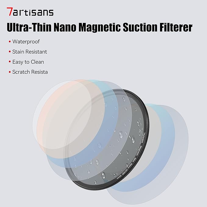 7artisans Nano Magnetic Filter UV Filter ND Light Reduction Filter/CPL Polarization Filter/GND Gradient Filter/Black Mist 1/4 Portrait Photography Filter Suitable for Lens(77mm ND1000)