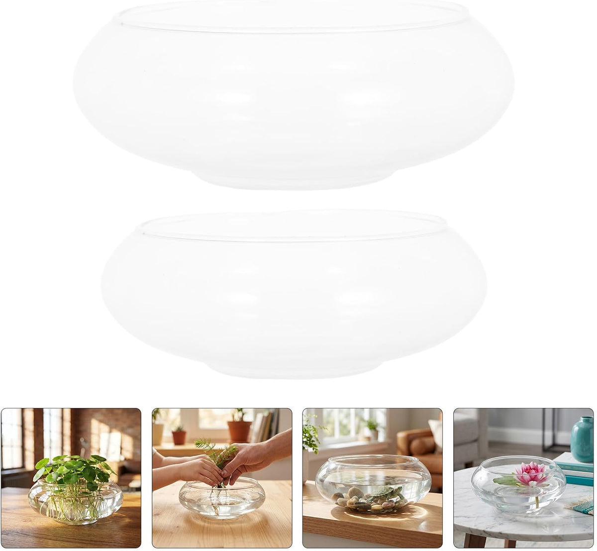 2pcs Glass Floating Candle Holders Bowl Set, Elegant Minimalist Glass Candle Holder Bowls with Stable Base for Wedding Table Centerpiece and Romantic Dinners