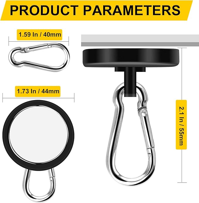 DIYMAG Black Magnetic Hooks,200LBS Strong Heavy Duty Neodymium Magnet Hooks ,Strong Magnetic Hooks for Hanging at Home, Office Locker, Workplace, Refrigerator, Cruise Ship or Travel, 4 Pack