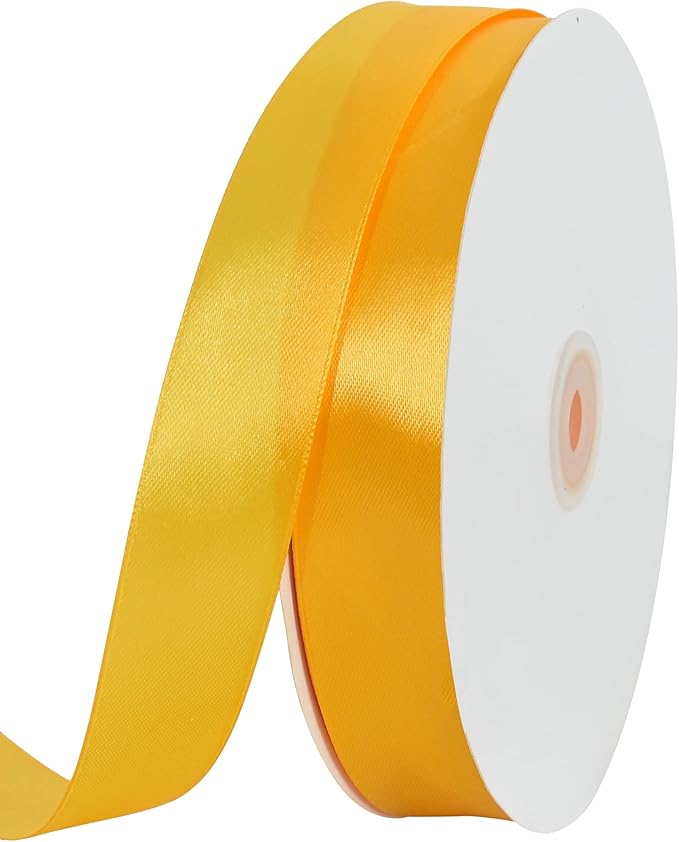 TONIFUL 1 Inch x 100yds Yellow Satin Ribbon, Thin Solid Color Satin Ribbon for Gift Wrapping, Crafts, Hair Bows Making, Wedding Party Decoration, Invitation Cards, Floral Bouquets, Christmas