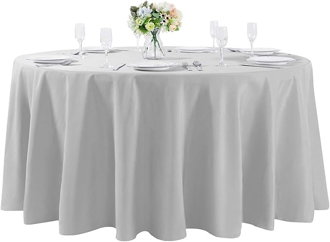 108 inch Round Tablecloth Washable Polyester Table Cloth Decorative Table Cover for Wedding Party Dining Banquet(108 inch,Silver)