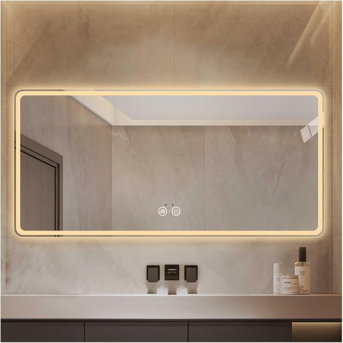 Bathroom Mirror with LED Lights,Smart Illuminated LED Bathroom Mirror,Energy-Saving LED Smart Mirrors,LED Mirror for Bathroom,with Demister Pad and Smart Touch Switch(H60*W90cm/H23.6*W35.4IN)