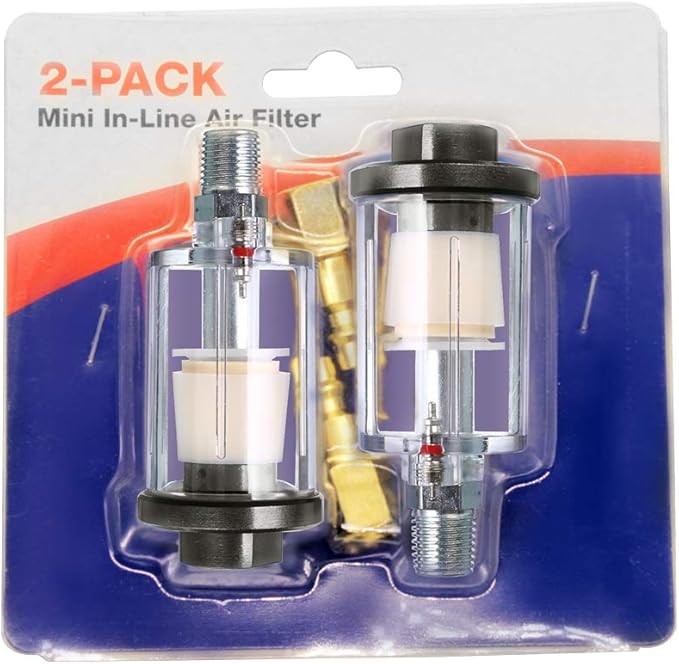 beduan Water Oil Separator Filter, 1/4" NPT Male and Female Thread Spray Gun Filters Air Compressor Fitting Compressed Black(Pack of 2)
