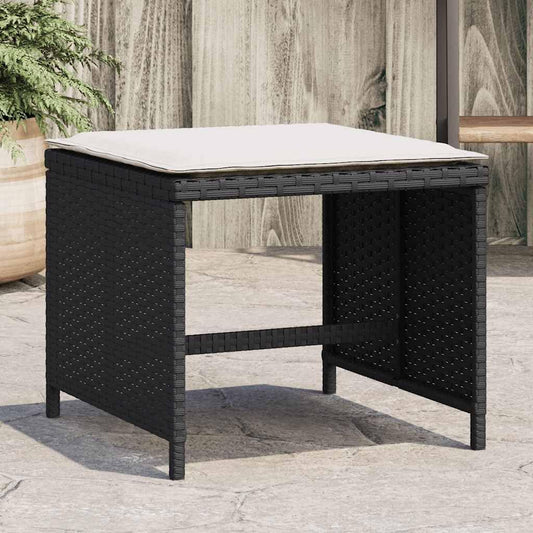 4-Piece Garden Stool Set Black with Cream Cushion